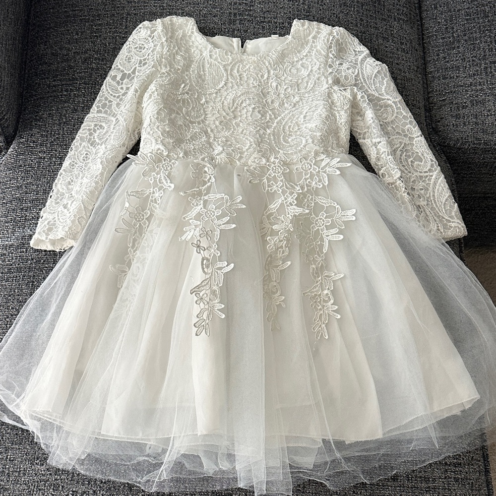 White Lace & Tulle Girls' Party Dress